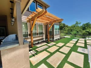 Exterior view of freshly landscaped lawn